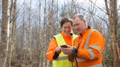 Röjning av skog av Södra-medlemmen Karl-Eric Johansson och dottern Ellen Johansson. 