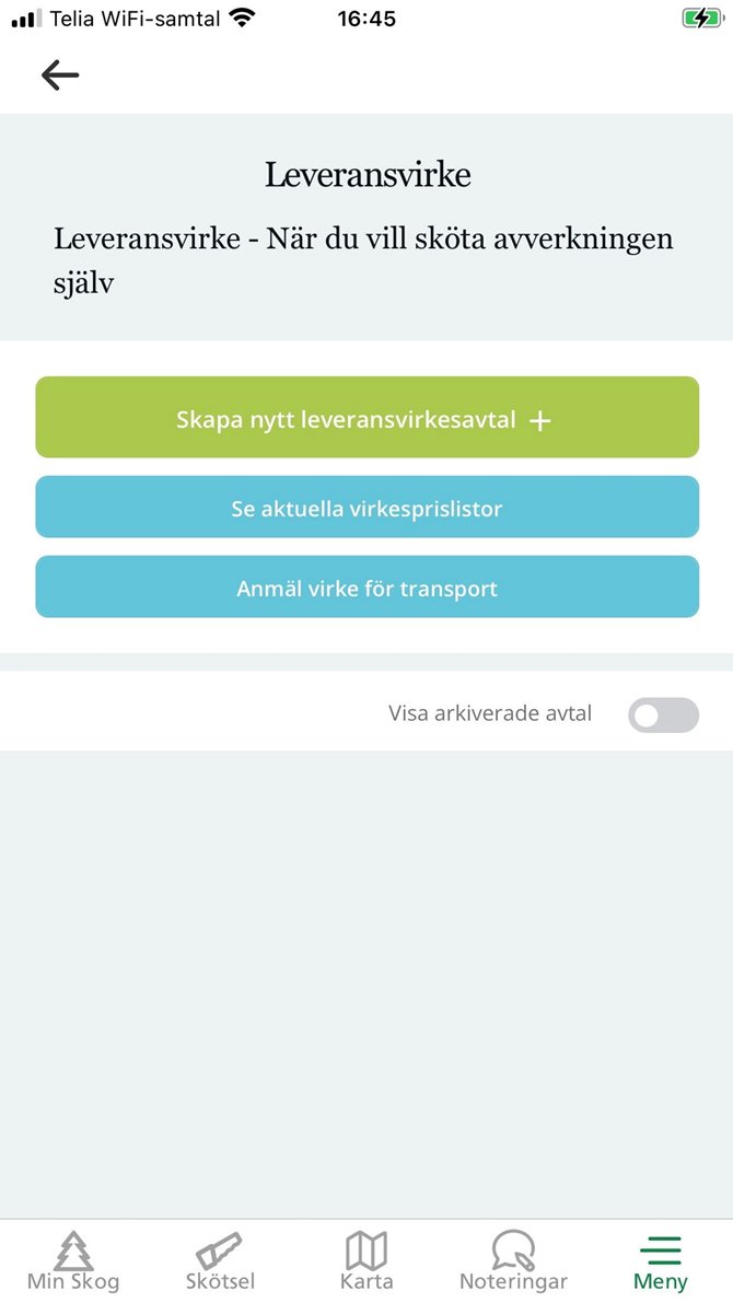 Skärmbild av leveransvirkesappen