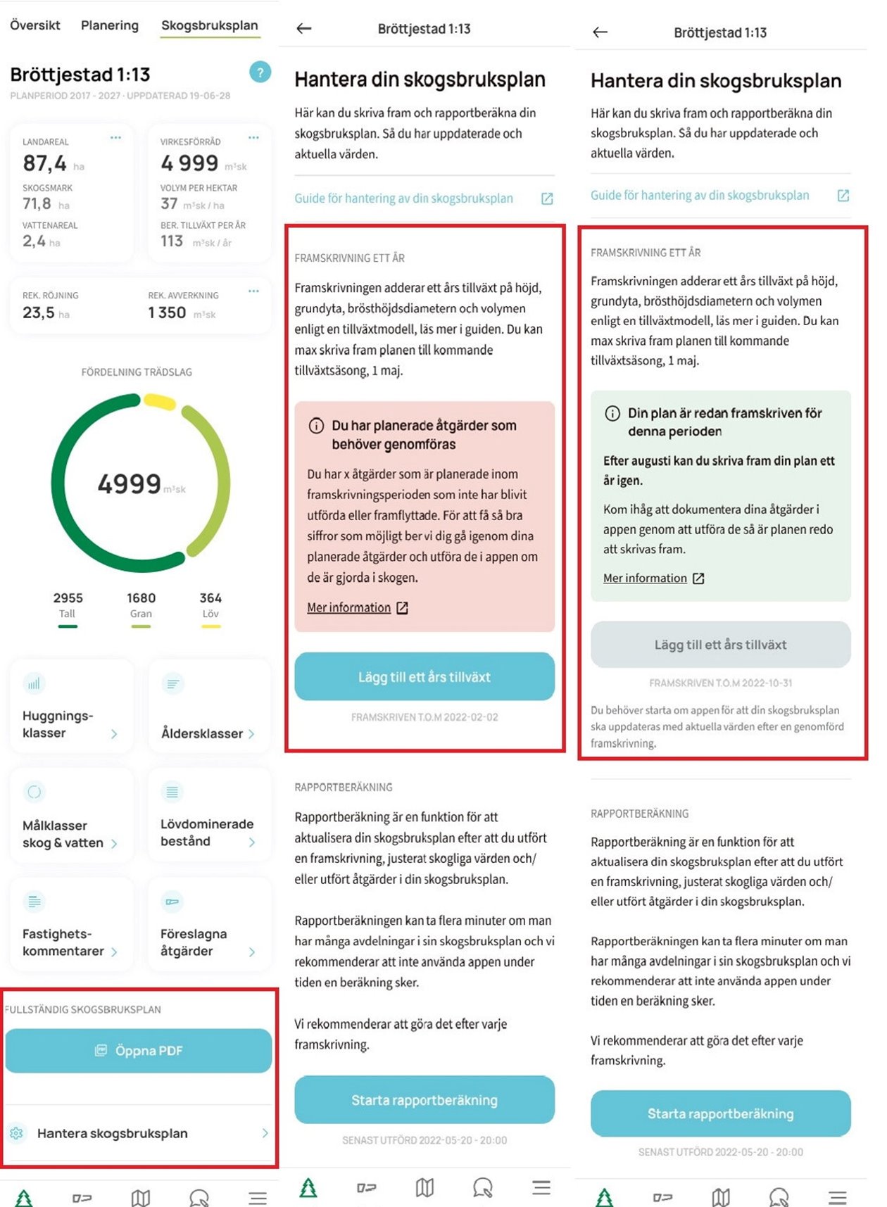 De olika delarna av den nya funktionen för framskrivning av tillväxten.