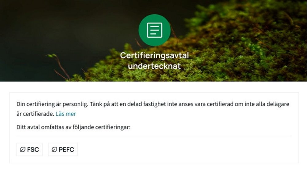 Certifieringsstatus i Min skogsgård webb